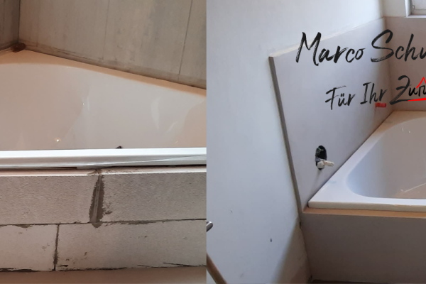 Hier wurde eine Badewanne fugenlos gespachtelt