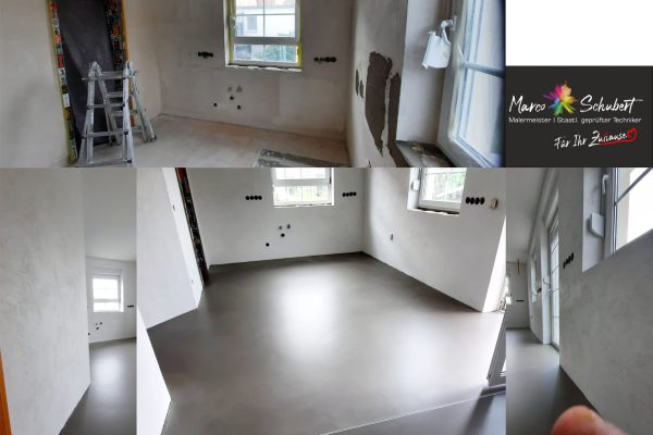 Küchenrenovierung mit Spachtelboden und Kalkputz